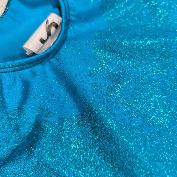 HOLOGRAPHIC GK Elite Small Gymnastics Dance Leotard TEAL GREEN Mystique defect - Picture 6 of 9
